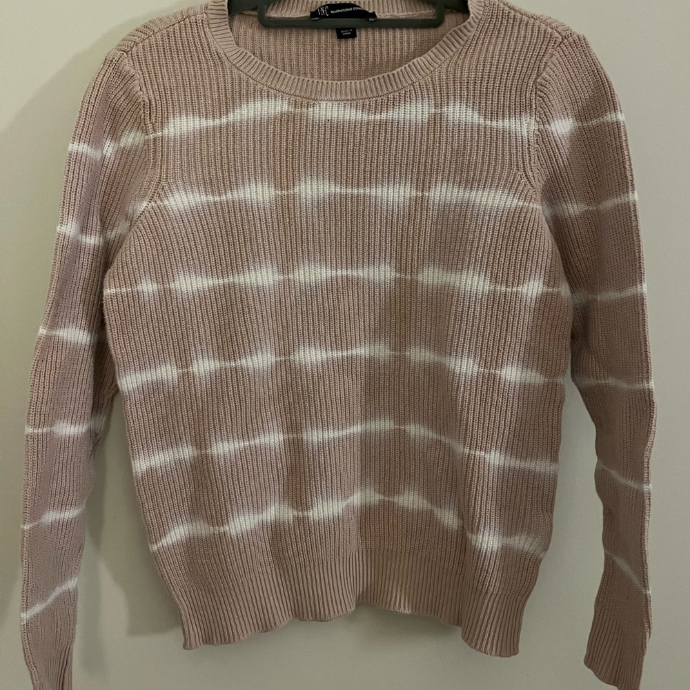 Inc international concepts tie dye sweater cream beige cropped striped ribbed s